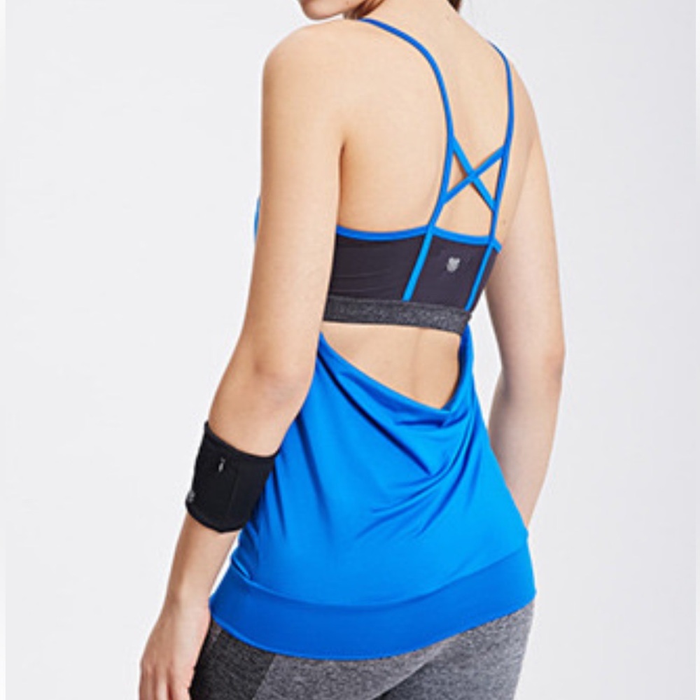 NWT FOREVER 21 ROYAL BLUE LAYERED ATHLETIC SPORTS BRA WORK OUT TANK TOP SZ S